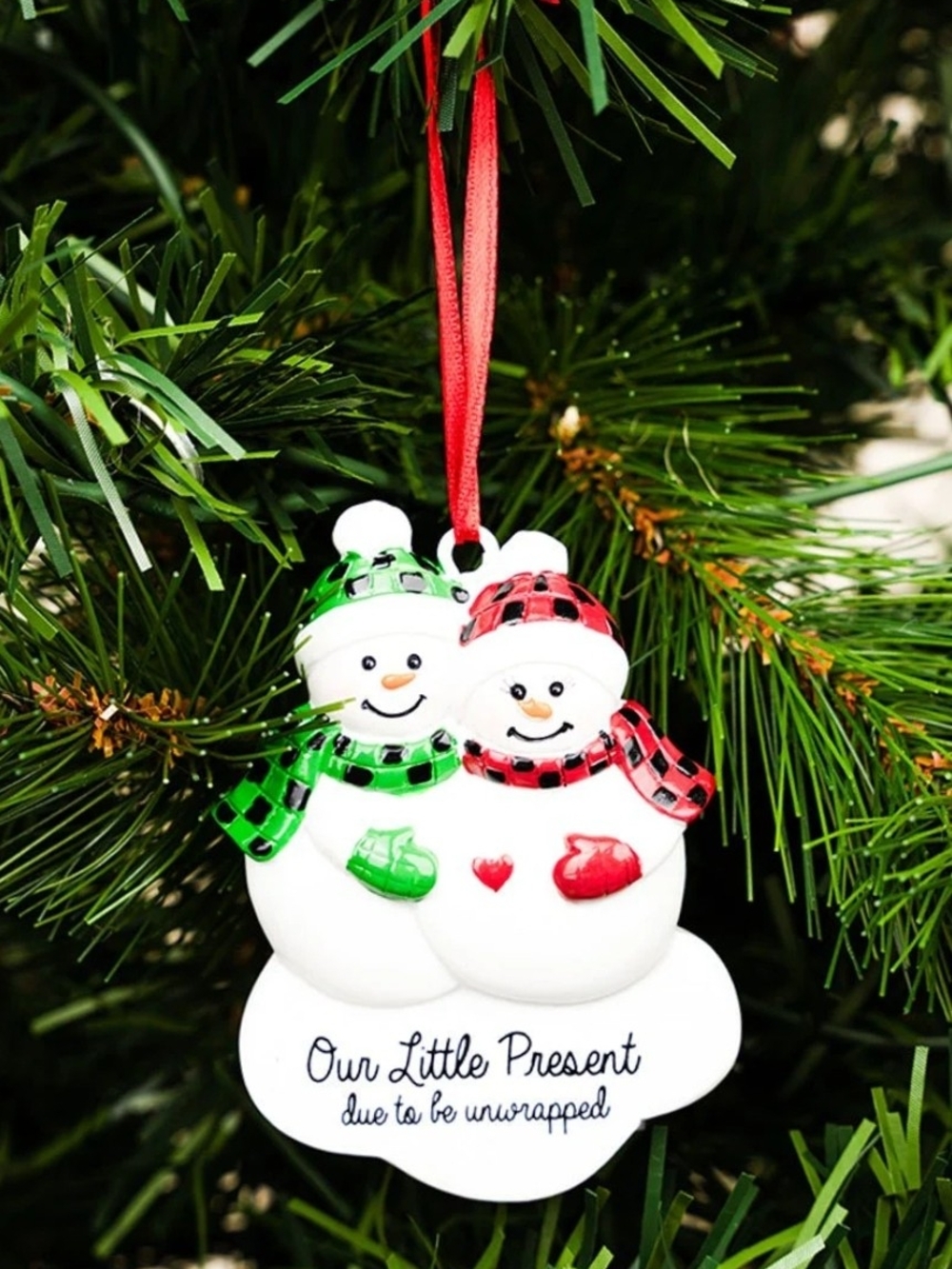 3 x 2.25 'Our Little Present' Snowman Couple Resin Ornament